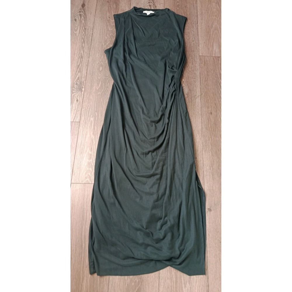 Reiss Beaux Modal Blend Ruched Midi Dress Womens Large Dark Green Side Slit